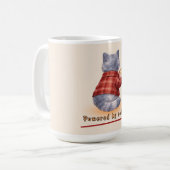 "Powered by Coffee" Katze hält eine Tasse Kaffee (Vorderseite Links)