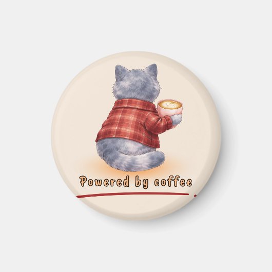 "Powered by Coffee" Katze hält eine Tasse Kaffee Magnet (Vorne)