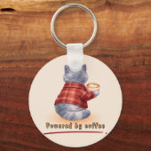 "Powered by Coffee" Katze hält eine Tasse Kaffee Schlüsselanhänger (Rückseite)