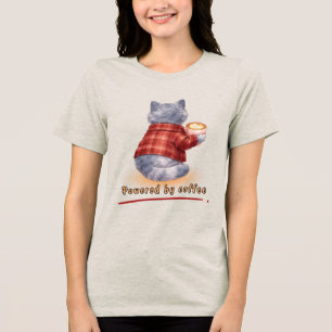 "Powered by Coffee" Katze hält eine Tasse Kaffee Tri-Blend Shirt