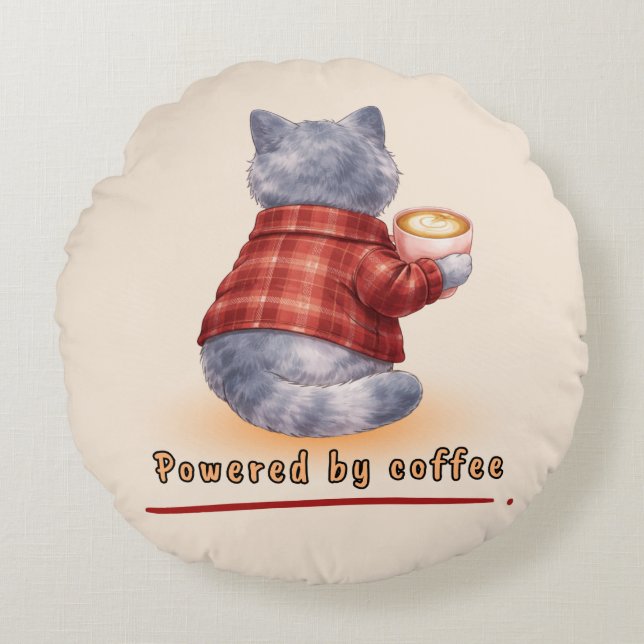 Powered by Coffee Rundes Kissen (Vorderseite)