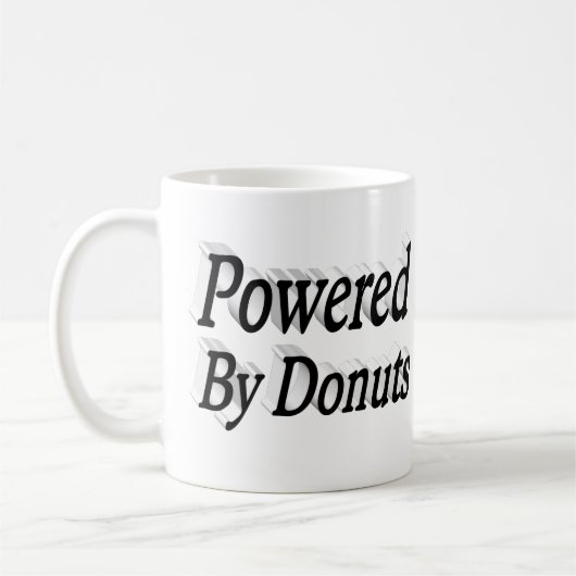 Powered by Donuts Zitat schwarzen Halbtext Kaffeetasse (Links)