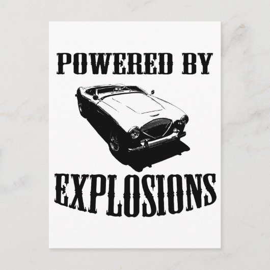 "Powered by Explosions" Britisches Sportauto Postkarte (Vorderseite)