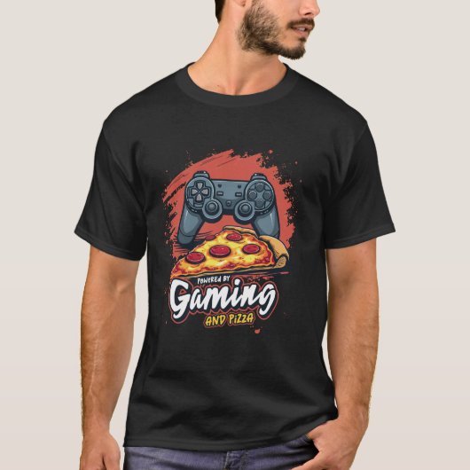 Powered by Gaming and Pizza Video Games Lover Funn T-Shirt (Vorderseite)