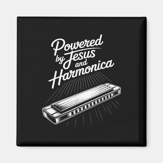 Powered By Jesus And Harmonica Christian Music  Magnet (Vorne)