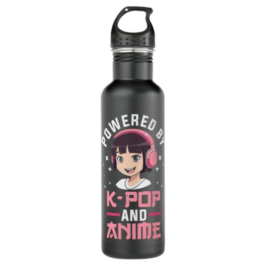 Powered by K-Pop and Anime Kpop Merchandise Edelstahlflasche (Vorderseite)