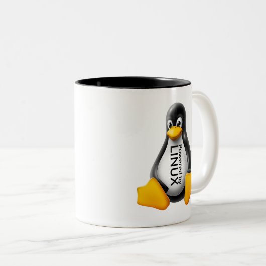 Powered by Linux Zweifarbige Tasse (VorderseiteRechts)