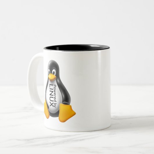 Powered by Linux Zweifarbige Tasse (Vorderseite Links)