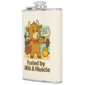 Powered by Milk & Muscle - Funny Bull Cartoon Flas Flachmann (Links)