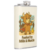 Powered by Milk & Muscle - Funny Bull Cartoon Flas Flachmann (Rechts)