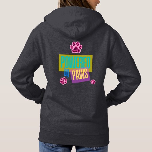 "Powered by Paws" rosa Paws-Design Hoodie (Rückseite)