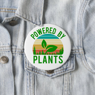 Powered by Pflanze Funny Green Vegan Vintag Sunset Button