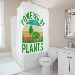 Powered by Pflanze Funny Green Vegan Vintag Sunset Duschvorhang