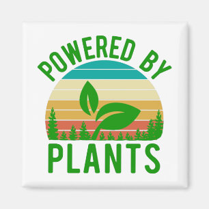 Powered by Pflanze Funny Green Vegan Vintag Sunset Magnet