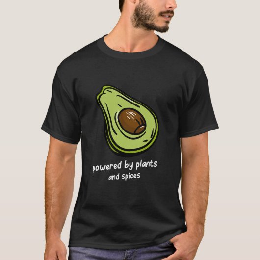 Powered by Pflanze und Gewürze Funny Veganer Koch T-Shirt (Vorderseite)