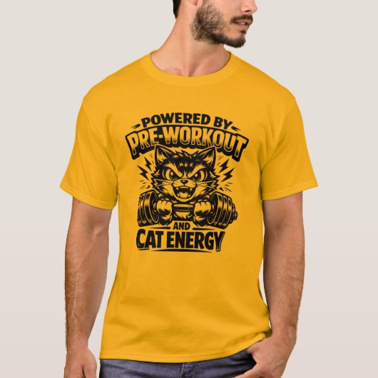 Powered By Pre Workout And Cat Energy T-Shirt (Vorderseite)