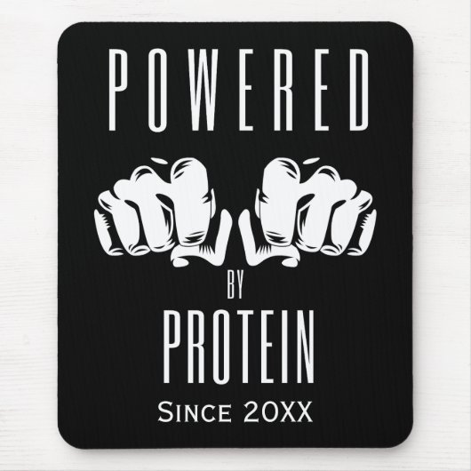 Powered by protein stylish Black Mousepad (Vorne)