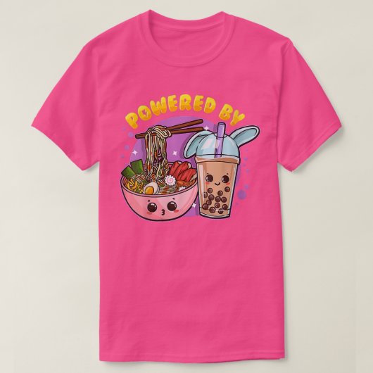 Powered by Ramen and Bubble Tea Anime Lover Funny T-Shirt (Design vorne)