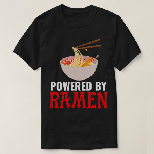 Powered by Ramen japanische Nudeln mit Chopsticks T-Shirt (Design vorne)