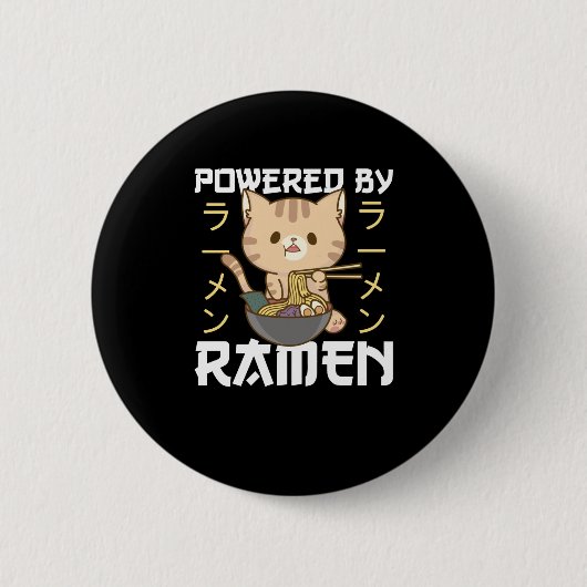 Powered by Ramen Niedlich Cat Eats Ramen Button (Vorderseite)