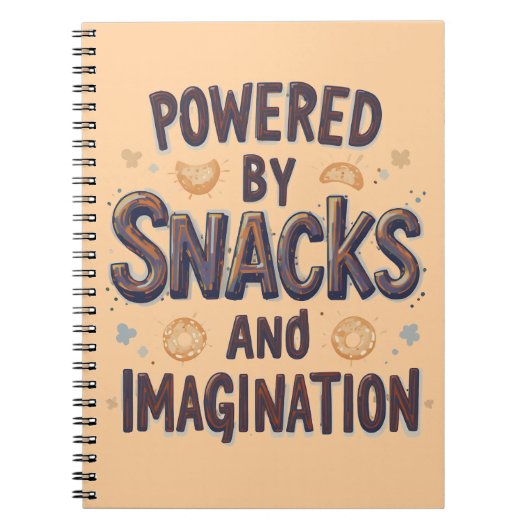 Powered by Snacks Imagination Funny Food Quote Typ Notizblock (Vorderseite)