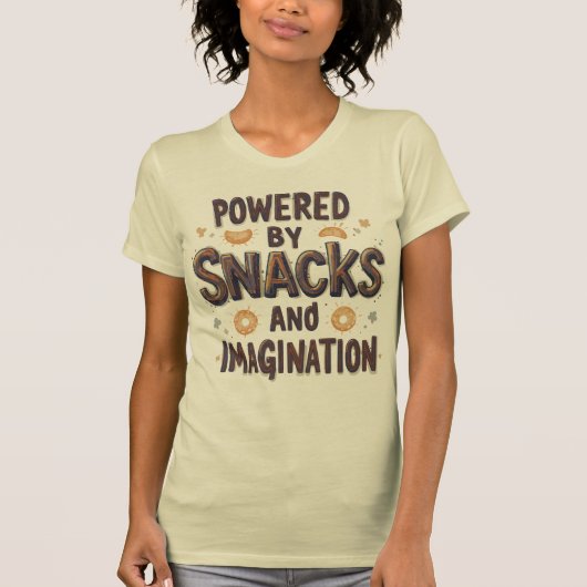 Powered by Snacks Imagination Funny Food Quote Typ T-Shirt (Vorderseite)