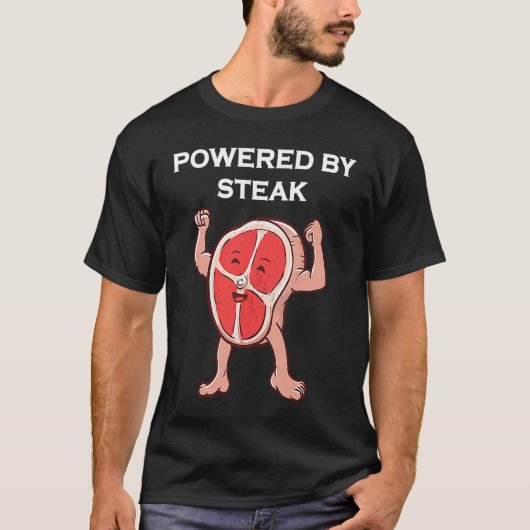 Powered By Steak Gym Workout Fitness Keto T-Shirt (Vorderseite)