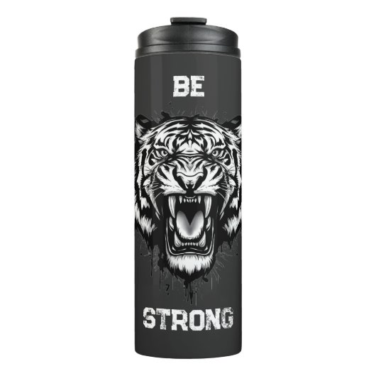 Powerful Black and White Artistic Roaring Tiger  Thermosbecher (Vorderseite)
