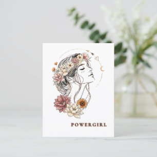 Powergirl – Blumenfrau, Stärke & Selbstliebe Postkarte