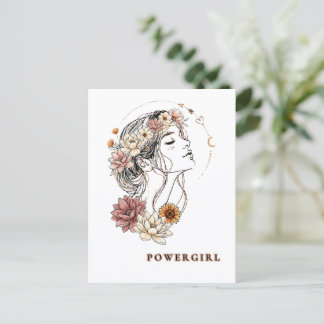 Powergirl – Blumenfrau, Stärke & Selbstliebe Postkarte