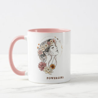 Powergirl – Blumige Weibliche Stärke & Ermutigung Tasse