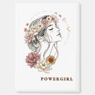 Powergirl – Florale Frau, Stärke & Selbstliebe Magnet