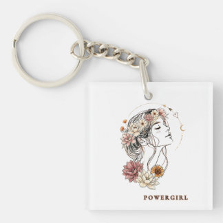 Powergirl - Florale Frau, Stärke & Selbstliebe Schlüsselanhänger
