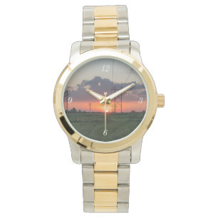 Powerline Sunset Landscape Armbanduhr