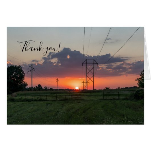 Powerline Sunset Landscape Danke Karte (Vorderseite (Horizontal))