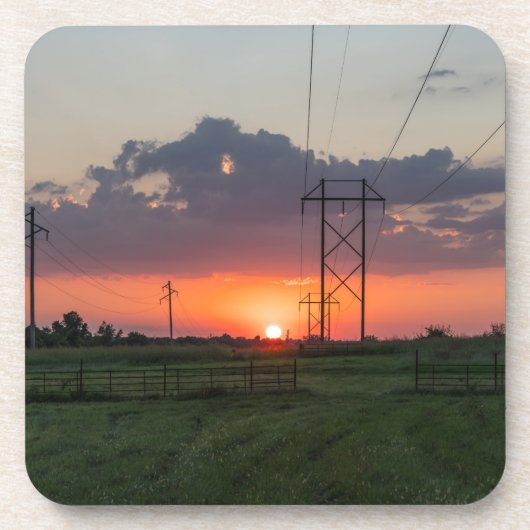 Powerline Sunset Landscape Getränkeuntersetzer (Vorderseite)