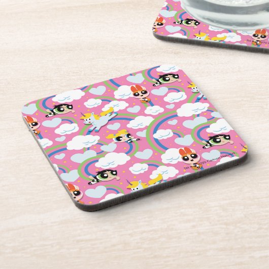Powerpuff Girls & Donny Rainbow Pattern Getränkeuntersetzer (Linke Seite)