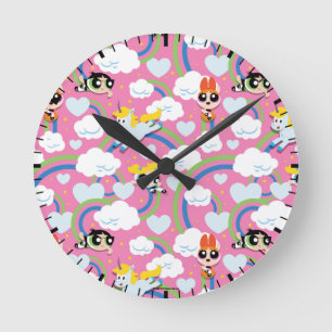Powerpuff Girls & Donny Rainbow Pattern Runde Wanduhr