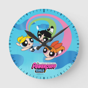 Powerpuff Girls fliegen durch den Himmel Runde Wanduhr