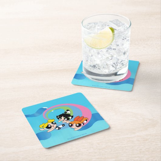 Powerpuff Girls Fly Through The Sky Rechteckiger Pappuntersetzer (Vor Ort)