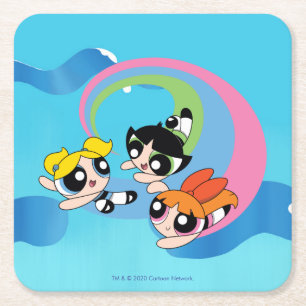 Powerpuff Girls Fly Through The Sky Rechteckiger Pappuntersetzer