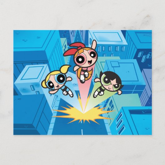 Powerpuff Girls starten in die Luft Einladungspostkarte (Vorderseite)