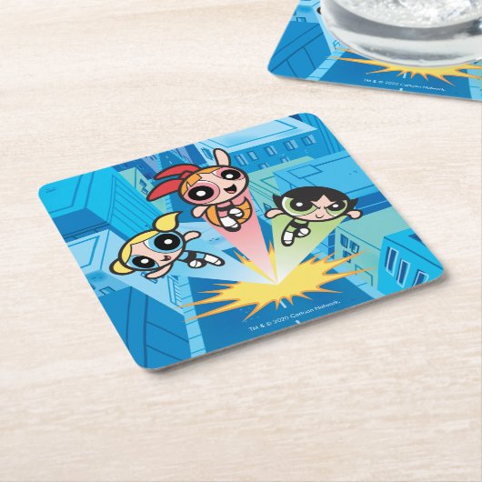 Powerpuff Girls starten in die Luft Rechteckiger Pappuntersetzer (angewinkelt)