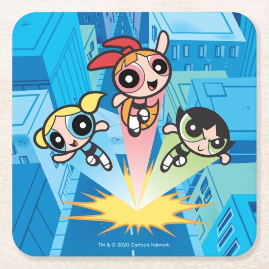 Powerpuff Girls starten in die Luft Rechteckiger Pappuntersetzer (Vorderseite)