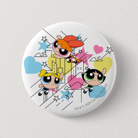 Powerpuff Girls Townsville Pattern Button (Vorderseite)