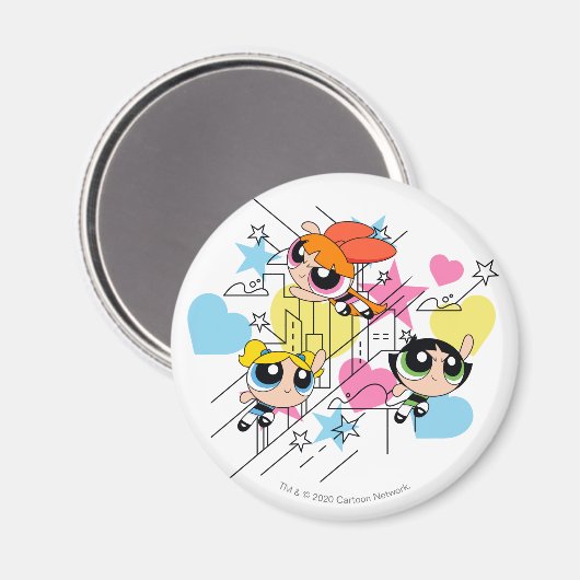 Powerpuff Girls Townsville Pattern Magnet (Vorderseite/Rückseite)