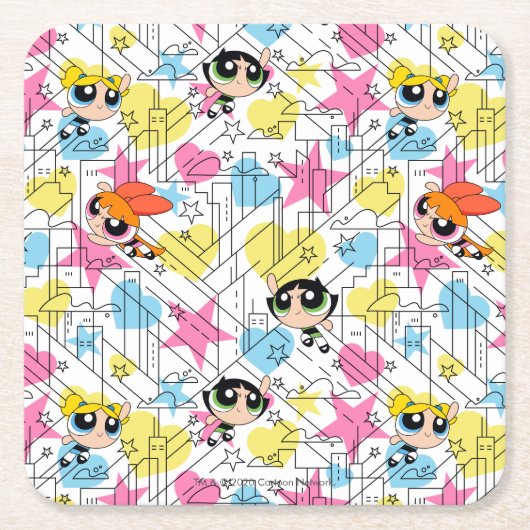 Powerpuff Girls Townsville Pattern Rechteckiger Pappuntersetzer (Vorderseite)