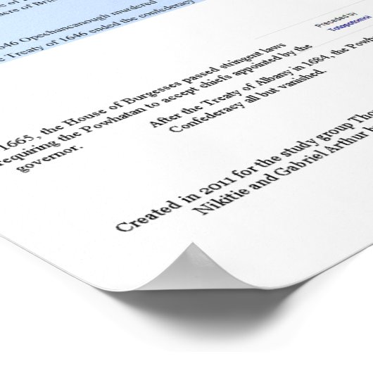 Powhatan Confederacy Timeline 2011 Poster (Ecke)