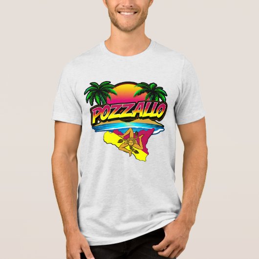 Pozzallo Sicilia Sonnenuntergang mit Palms T - Shi Tri-Blend Shirt (Vorderseite)