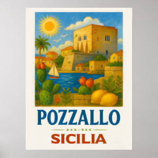 Pozzallo Sizilien mit La Torre Cabrera Poster